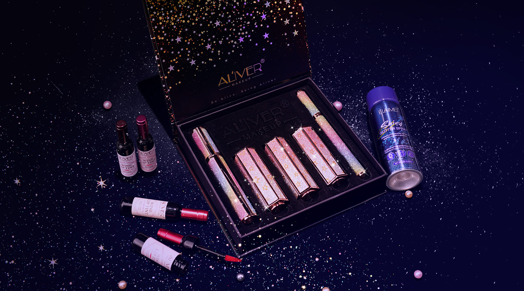 How To Add A Little Sparkle To Your Thanksgiving Party Makeup|ALIVER Starry Box|ALIVER Wine Lip Tint|ALIVER Glitter Spray