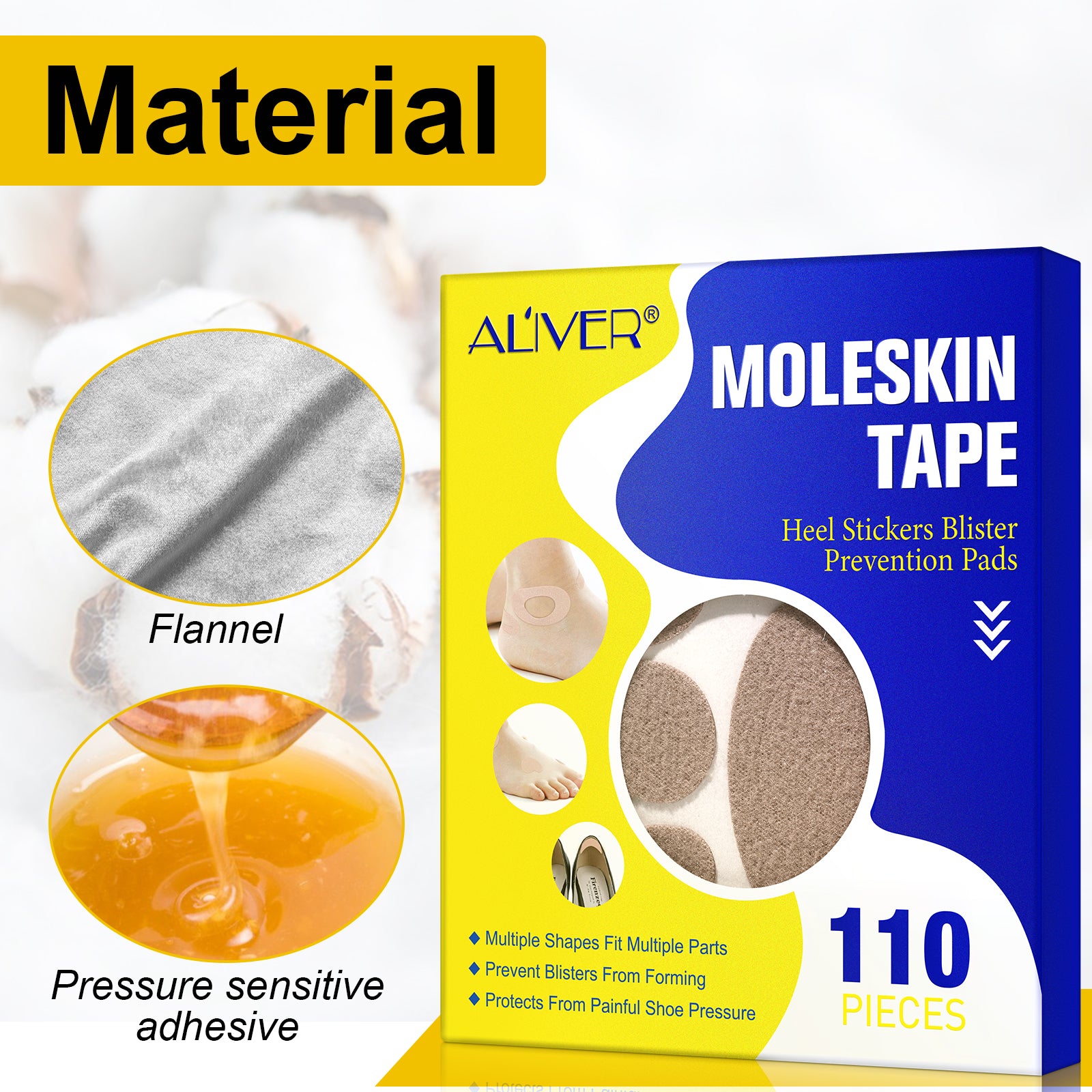 Aliver MOLESKIN TAPE Heel Stickers Blister Prevention Pads