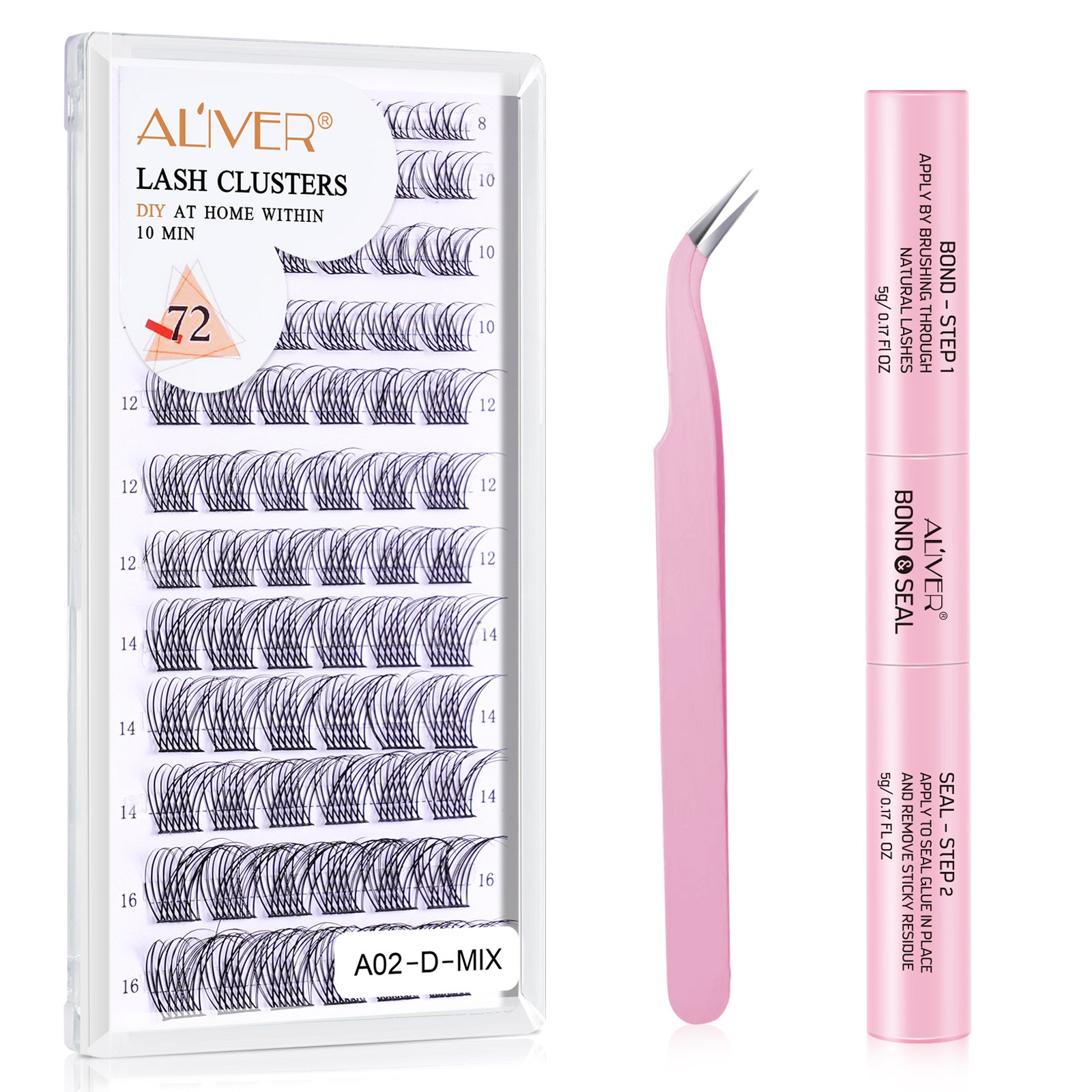 Aliver Lash Clusters A04(72) False Eyelash Extensions Kit 72 Clusters  10-16MM with Eyelash Adhesive, DIY Eyelash Extensions at Home, Soft Fluffy  Curled & Long Lasting 