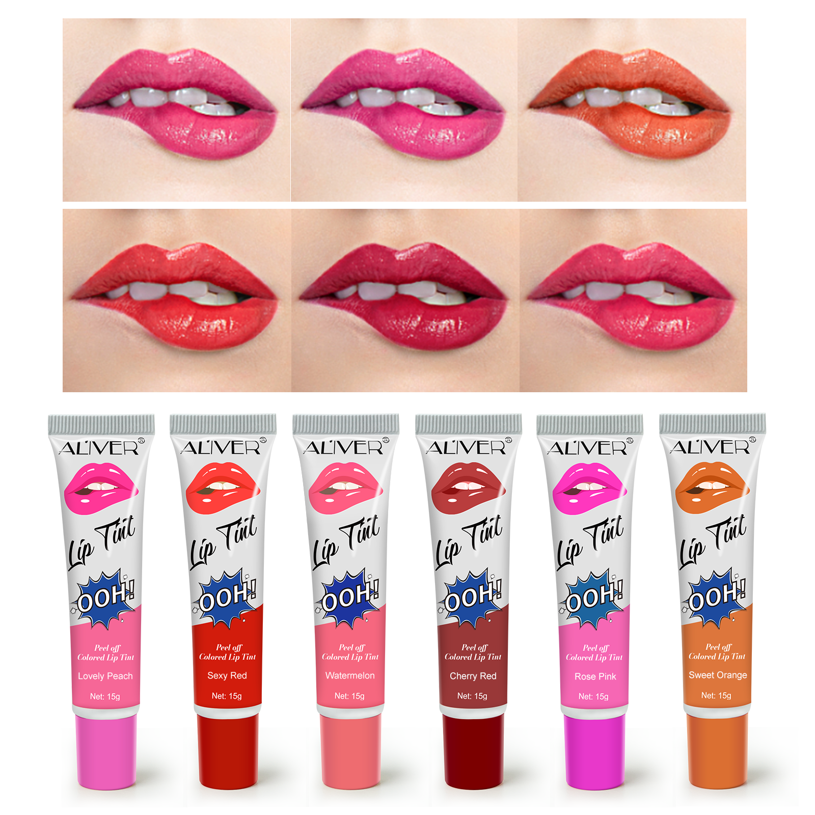 Aliver Peel Off Lipstick Lip Tint Lightweight Soft Moisturizing Lip Stain 6 color