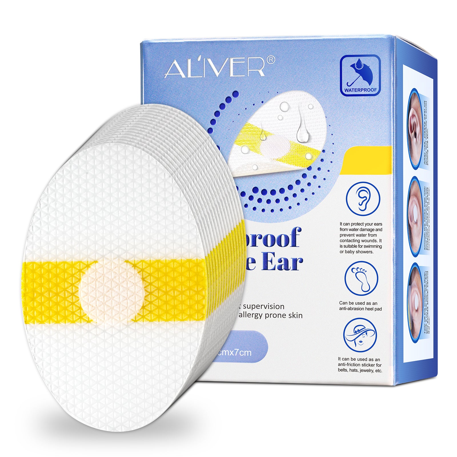 Ear Pact Aliver Ear Covers for Shower 40 pcs, Waterproof Silicone Ear Patch – ALIVER
