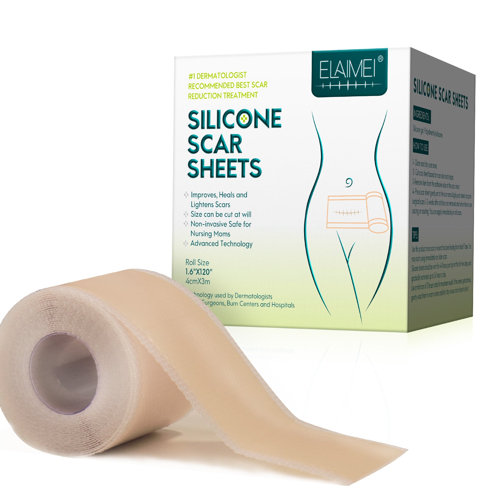 ALIVER Silicone Scar Sheets, Silicone Scar Tape-1.6”x120”, Scar Remova –  Aliver Beauty