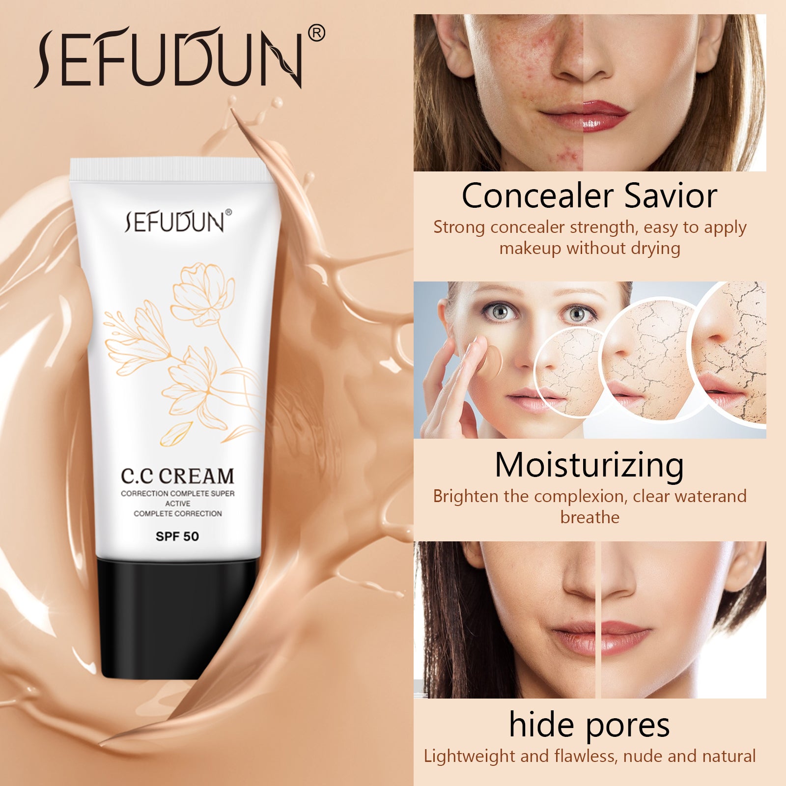  Skin Tone Adjusting CC Cream SPF 50,Cosmetics CC Cream